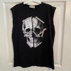 ZARA BOYS SKULL TEE SHIRT 11/12 Cut off Halloween streetwear muscle Tshirt